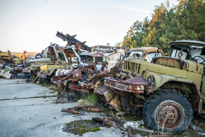 Abandoned radioactive technik that participated in the liquidation of the accident royalty free stock photography