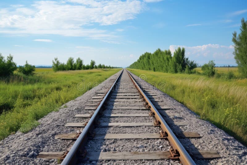 An abandoned railway line stretching into the distance stock illustration