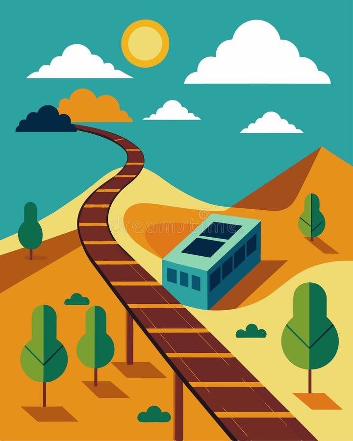 The abandoned railway line was given new life thanks to the installation of solar panels along its tracks which now royalty free illustration