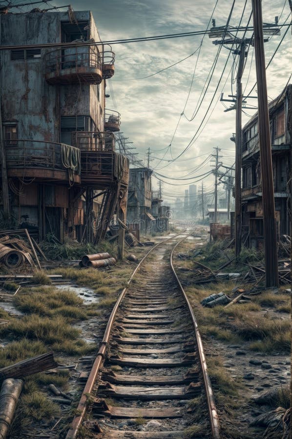 Abandoned railway station in the city vector illustration