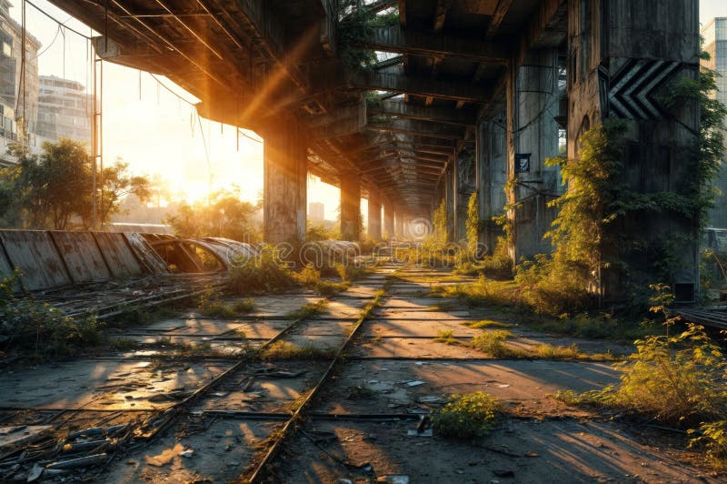 Abandoned railway tracks in the city stock illustration
