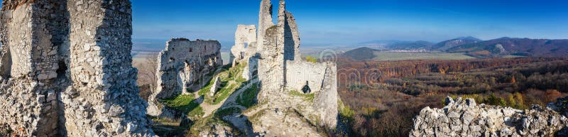 Abandoned ruins of medieval Plavecky castle in autumn