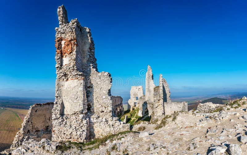 Abandoned ruins of medieval Plavecky castle in autumn