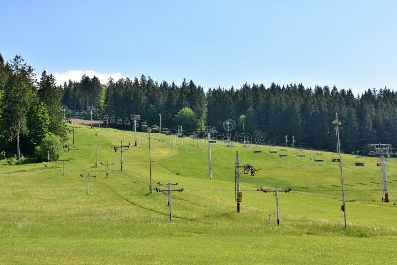 Abandoned ski area, Jasenska dolina, with ski-lift located in the Turiec region, Slovakia