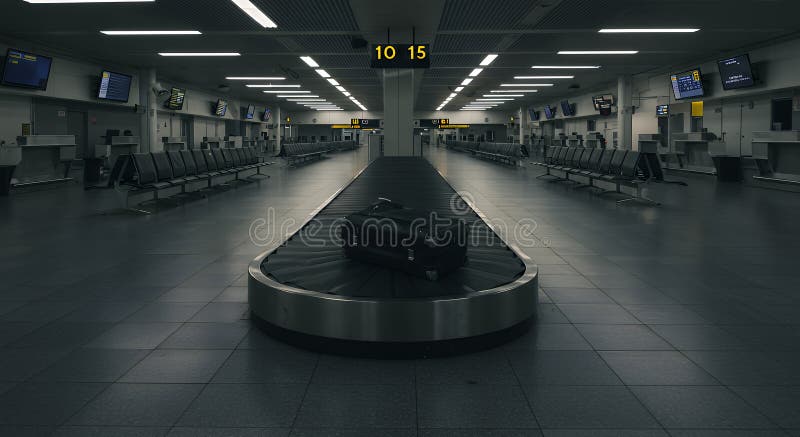 Abandoned Suitcase on Empty Airport Baggel Carousel lizenzfreie abbildung
