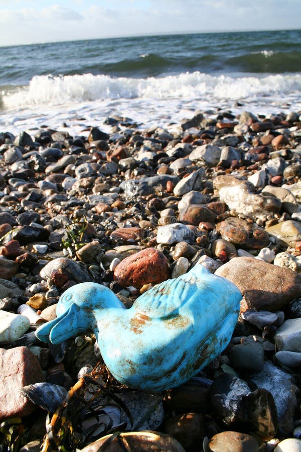 Abandoned toy duck on beach