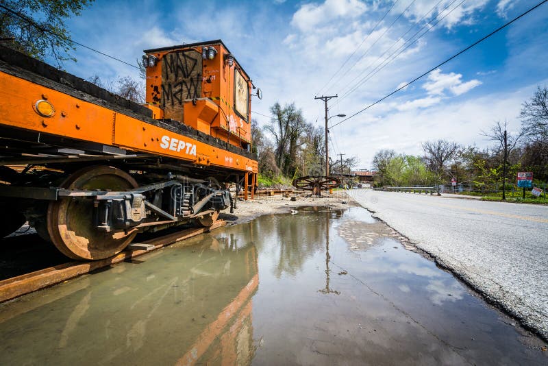 Abandoned Train Car Along Falls Road, in Baltimore, Maryland. Editorial