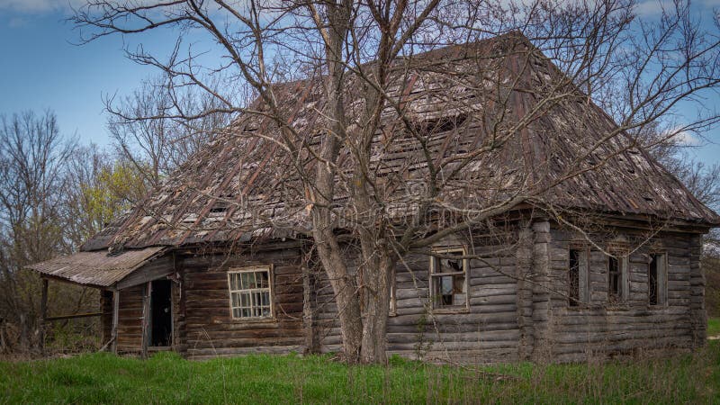 Abandoned village in the forest stock photo