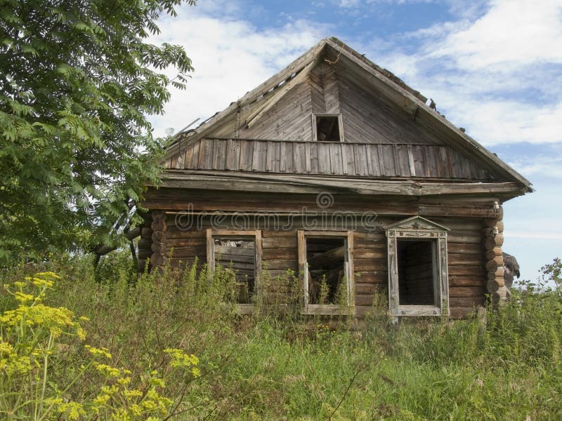 Abandoned wooden house in russian village