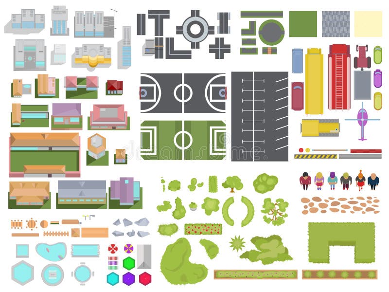 Abbellisca l'insieme di elementi della città isolato su fondo bianco Città t illustrazione di stock Abbellisca l'insieme di elementi della città isolato su fondo bianco Città t illustrazione di stock