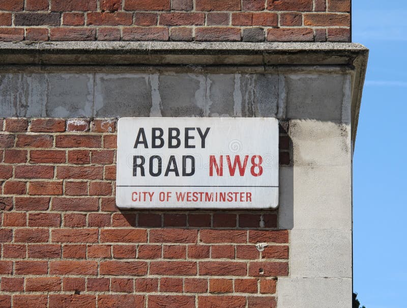 Abbey Road NW8 City of Westminster Street Sign White Background Black Text UK