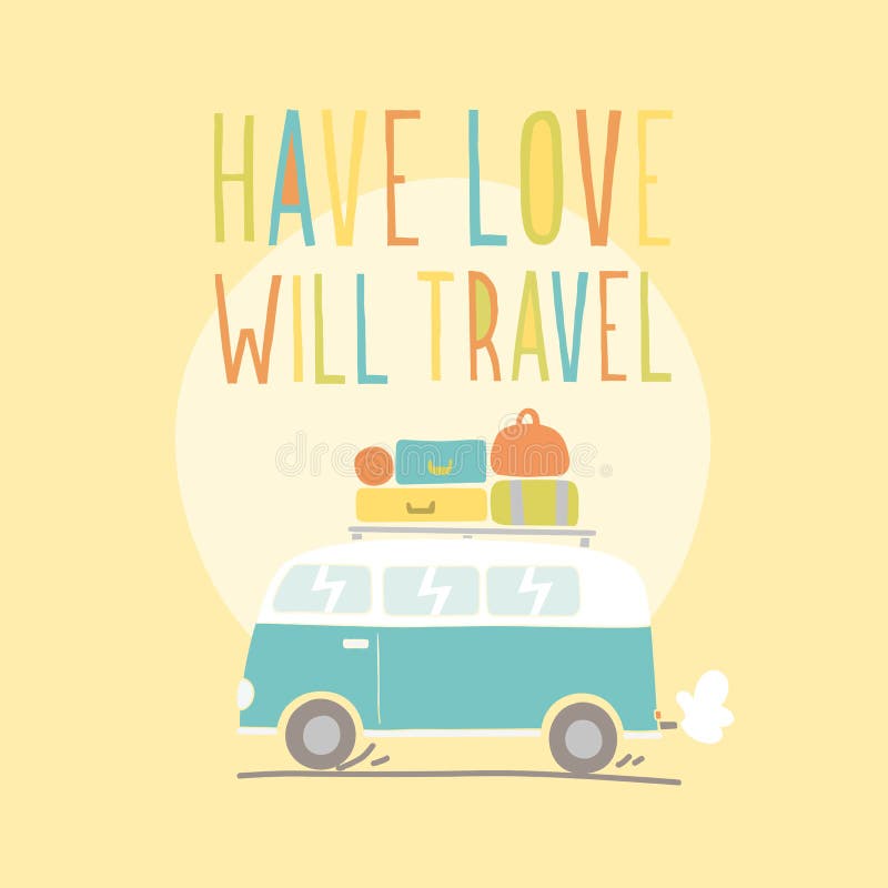 Abbia amore viaggierà Retro van illustration illustrazione vettoriale Abbia amore viaggierà Retro van illustration illustrazione vettoriale