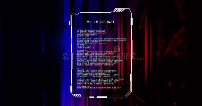Abbild der Datentextdatenverarbeitung über blaues und rotes Licht auf Computerservern vektor abbildung