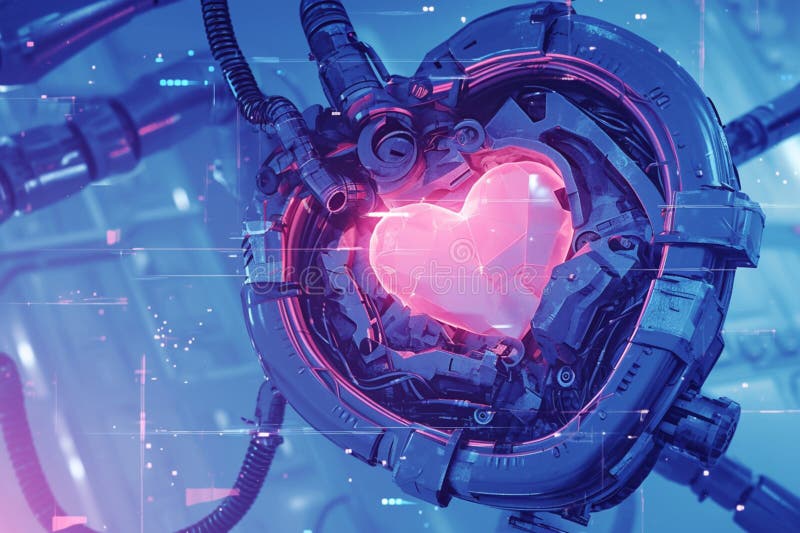 Abbildung des Roboterinners im Cyberpunk-Stil symbolisiert romantische Liebe stock abbildung