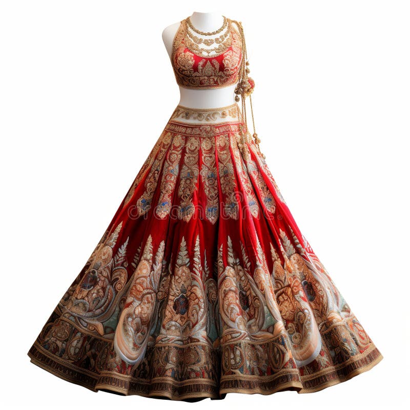 Abbildung von Lehenga Choli hat isolierte Bild weißen Hintergrund Generative ai. Abbildung von Lehenga Choli mit isoliertem weißem Hintergrund
