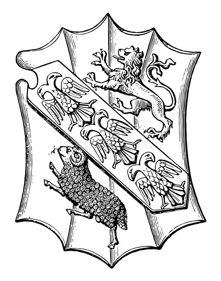 Shield of Abbot Ramryge are escutcheon field vintage line drawing or engraving illustration. Shield of Abbot Ramryge are escutcheon field vintage line drawing or engraving illustration