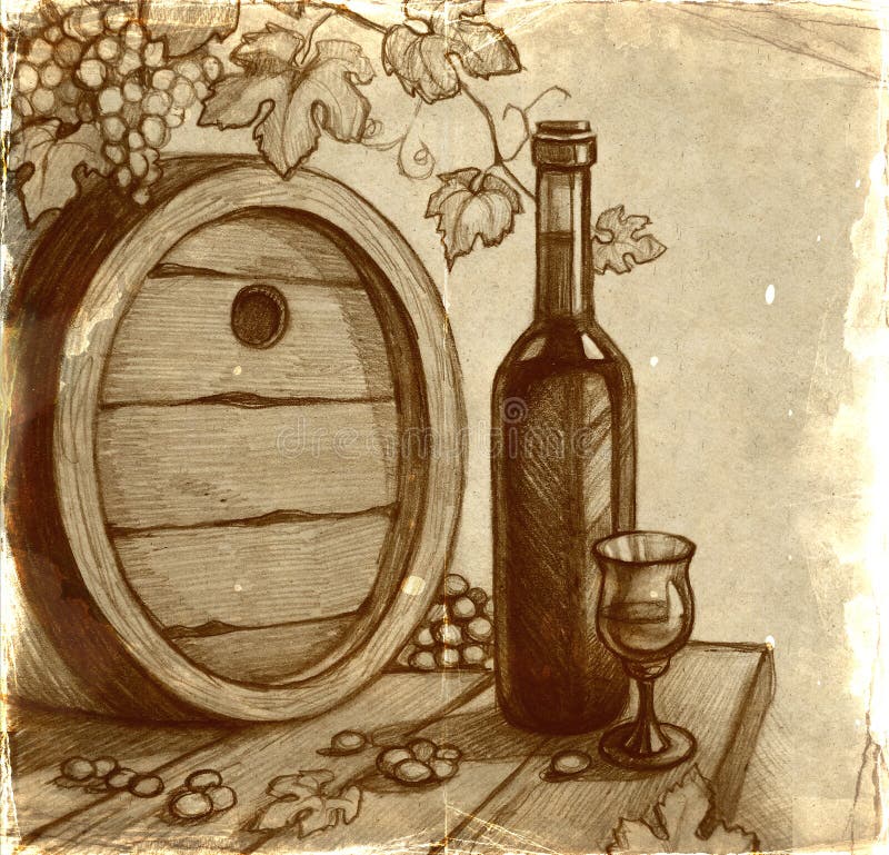 Pencil drawing of wine bottle. Pencil drawing of wine bottle