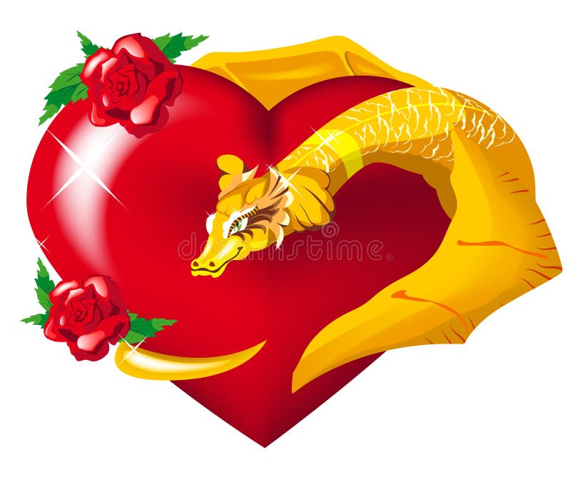 Abbracci del cuore del drago dell'oro royalty illustrazione gratis Abbracci del cuore del drago dell'oro royalty illustrazione gratis