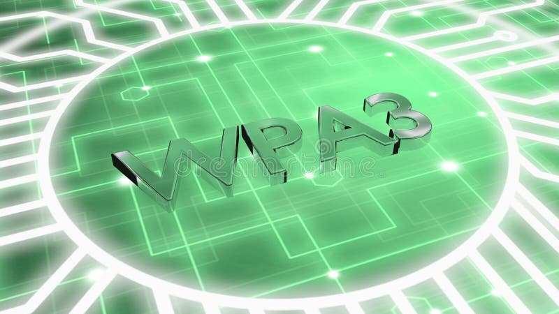The abbreviation WPA3 on green network floor surrounded by circular circuit vector illustration