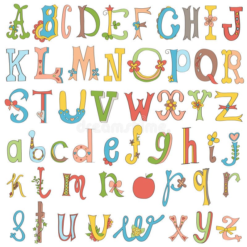 Vector Decorative Alphabet. Letters and Elements Stock Vector -  Illustration of decoration, nature: 121564484