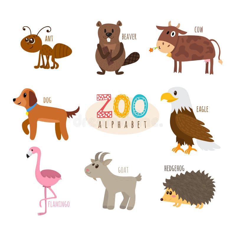 ABC Alfabeto lindo del parque zoológico en vector Animales divertidos de la historieta La hormiga, sea libre illustration ABC Alfabeto lindo del parque zoológico en vector Animales divertidos de la historieta La hormiga, sea libre illustration