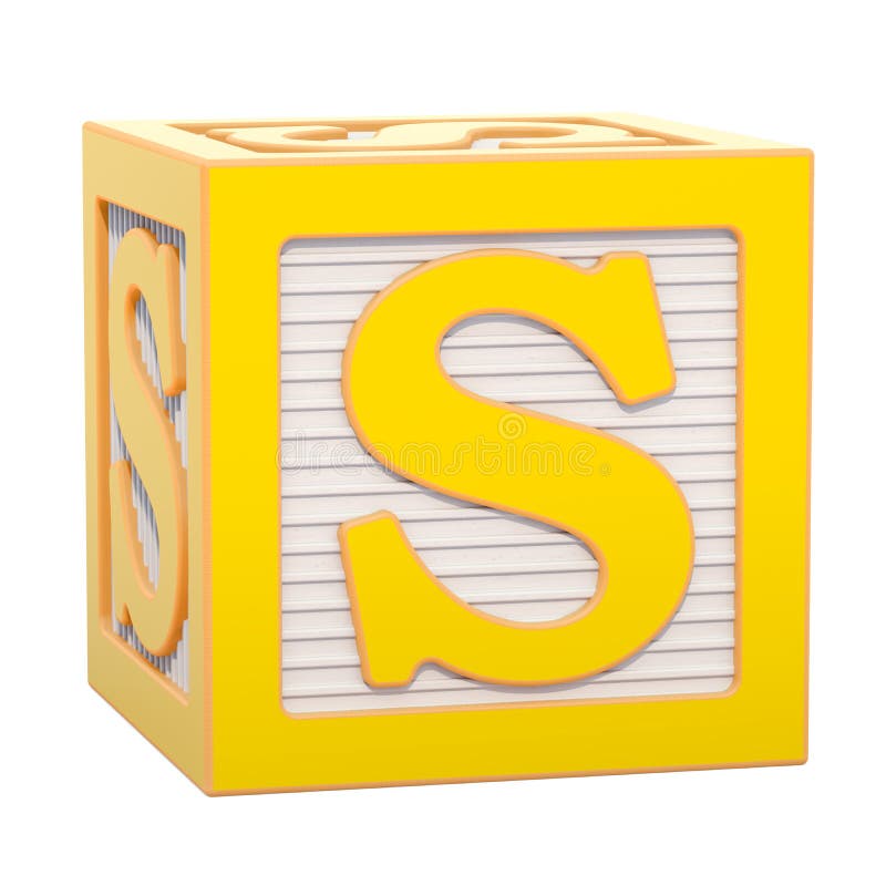 ABC Alphabet Wooden Block with S letter. 3D rendering