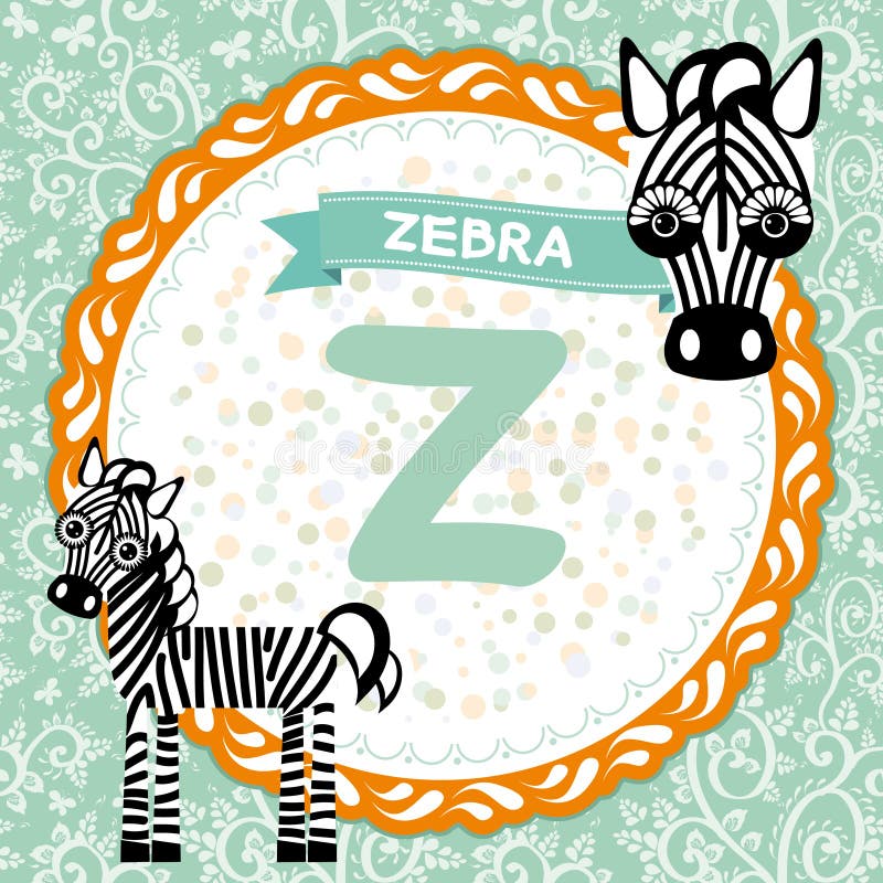 ABC Animals Z is Zebra. Childrens English Alphabet Stock Vector Illustration of isolated