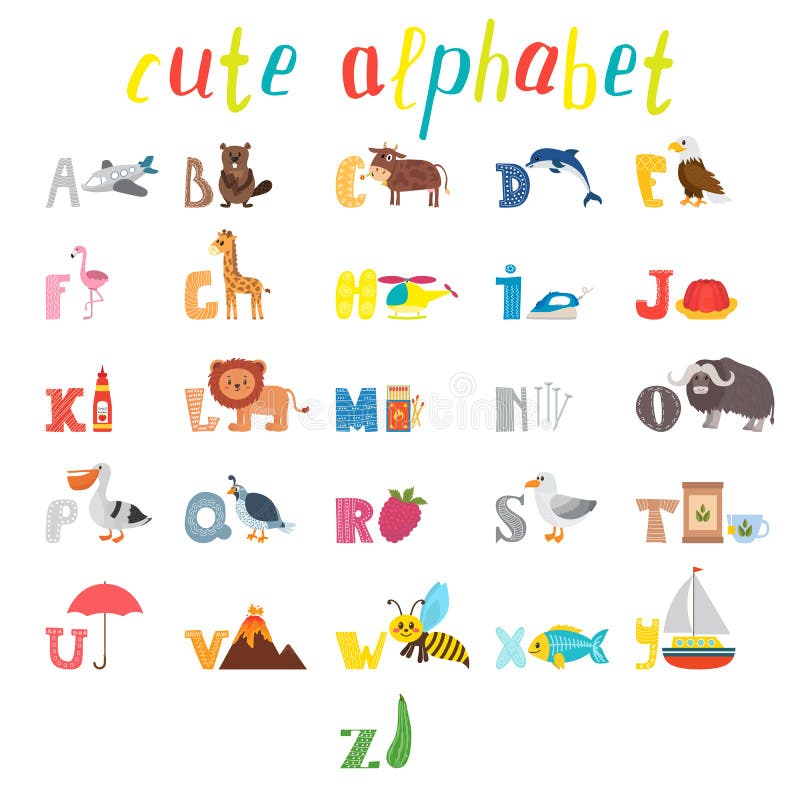 abc Barnalfabet med gulliga tecknad filmdjur och annat som är roligt royaltyfri illustrationer abc Barnalfabet med gulliga tecknad filmdjur och annat som är roligt royaltyfri illustrationer
