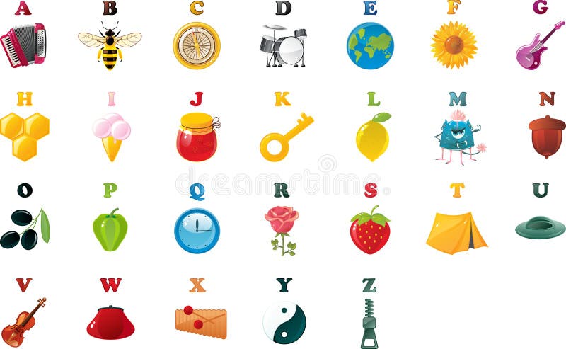 Abc book alphabet with pictures in vector royalty free illustration