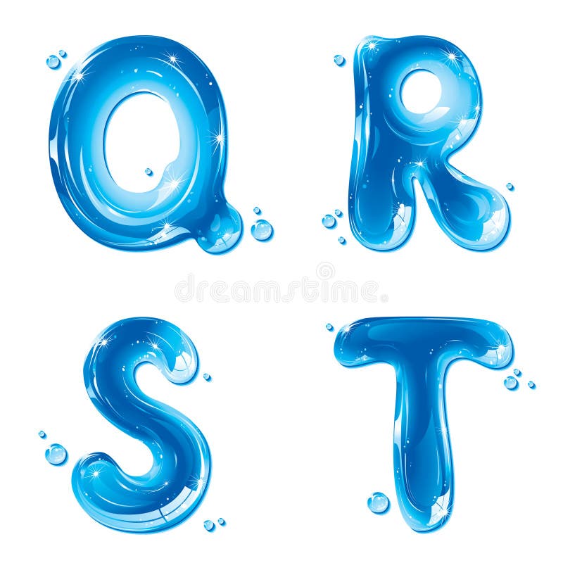 ABC - Carta líquida del agua fijada - Q de capital R S T stock de ilustración ABC - Carta líquida del agua fijada - Q de capital R S T stock de ilustración