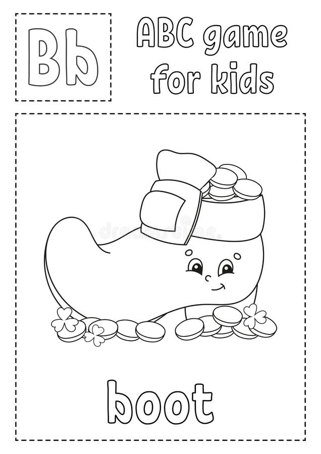 ABC game for kids. Alphabet coloring page. Cartoon character. Word and letter. St. Patrick`s day. Vector illustration