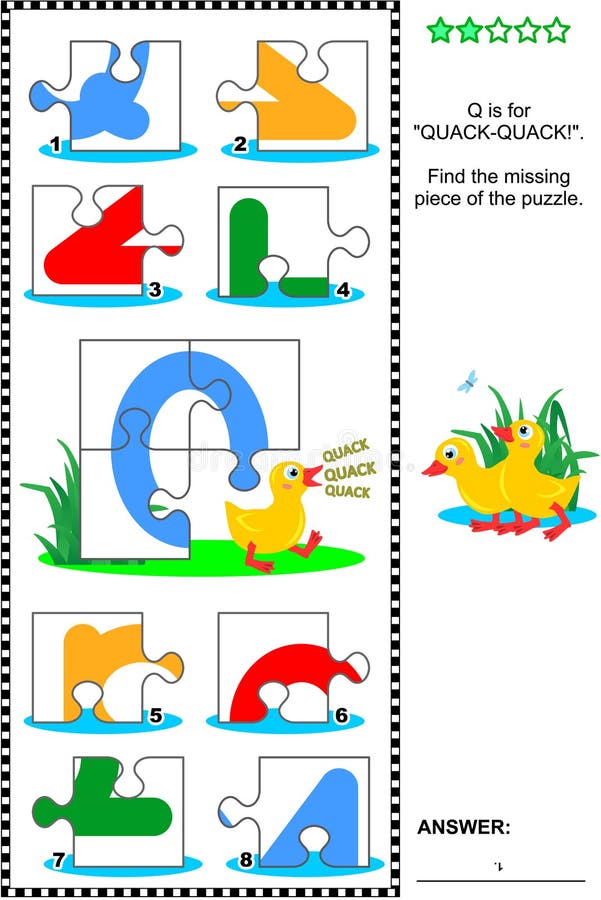 ABC Learning Educational Puzzle Letter Q (quackquack) Stock Vector