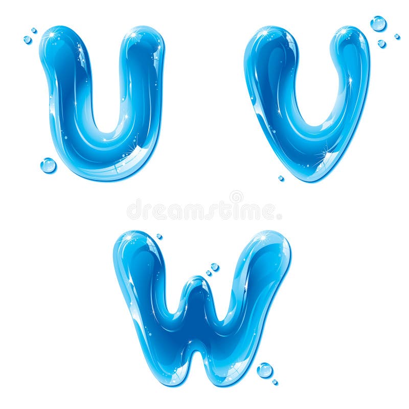 ABC - Lettera liquida dell'acqua impostata - U capitale V W
