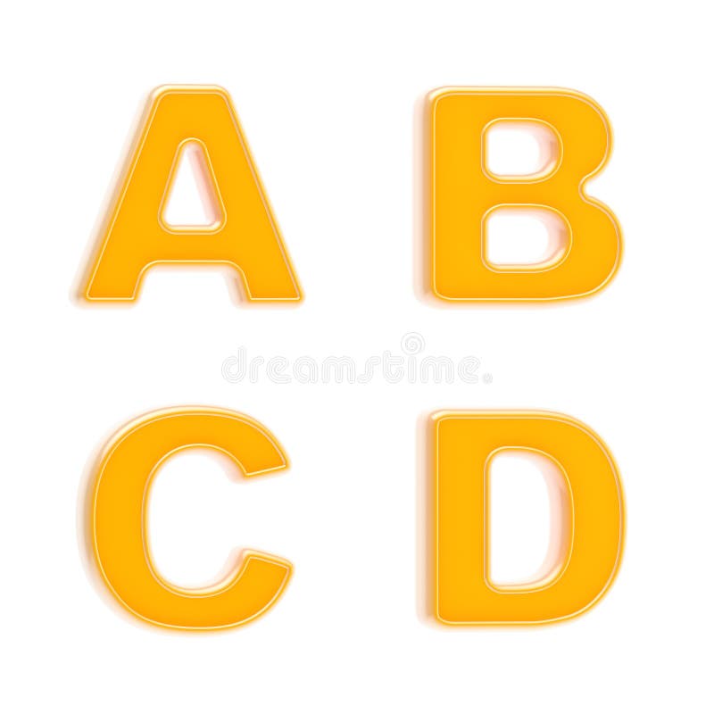 Abc set of four glossy orange plastic letters royalty free illustration