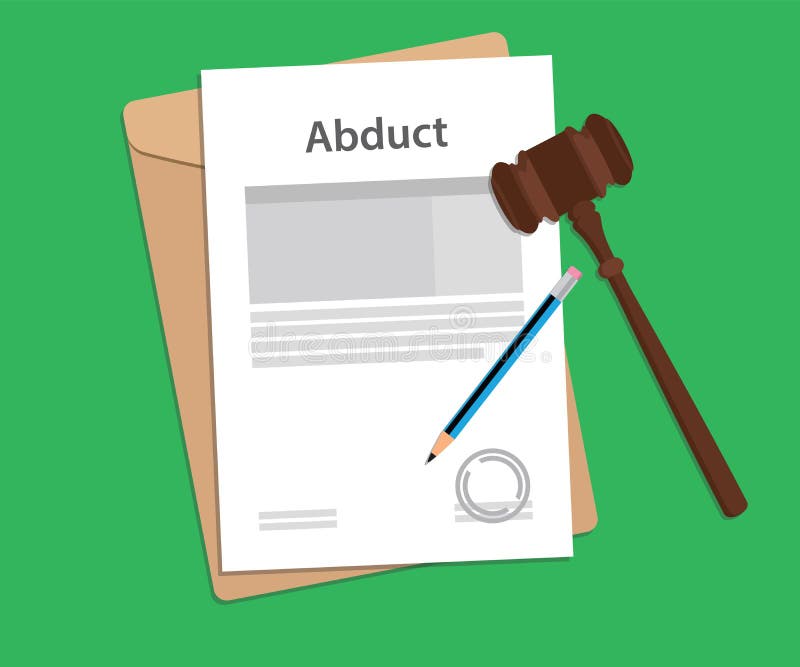 Abduct text on stamped paperwork illustration with judge hammer and folder document with green background vector illustration Abduct text on stamped paperwork illustration with judge hammer and folder document with green background vector illustration