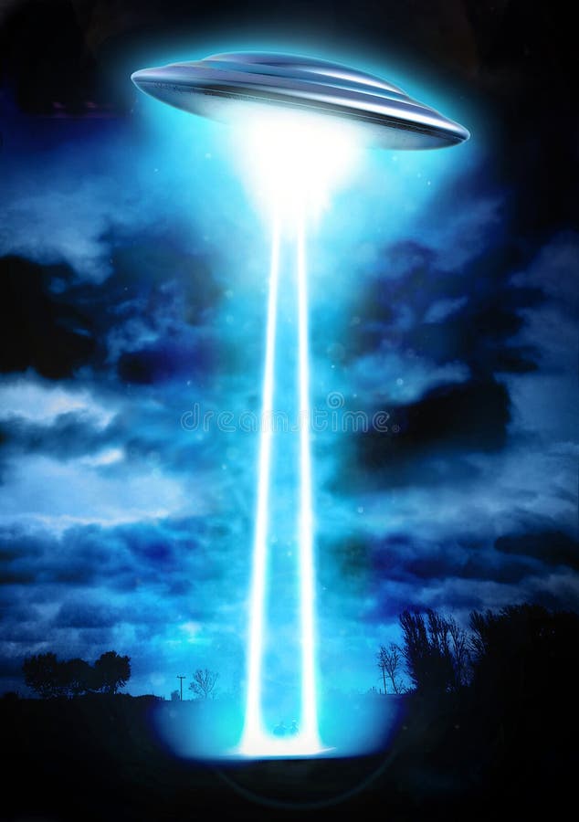 Ufo night abduction 3D render science fiction illustration. Ufo night abduction 3D render science fiction illustration