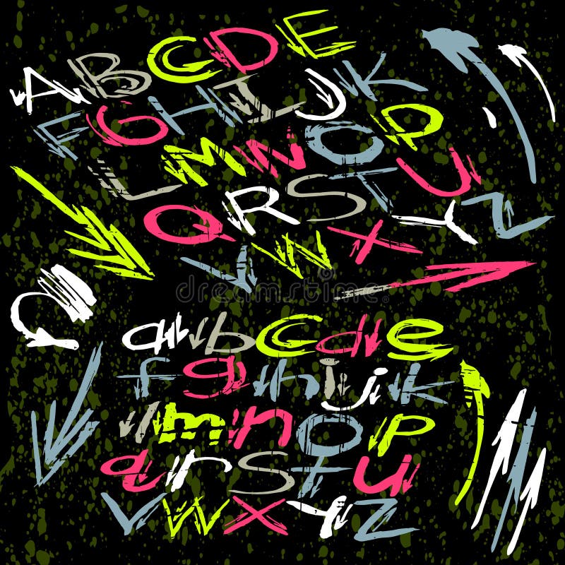 Abecadło chrzcielnica w graffiti projektuje na ciemnym tle ilustracja wektor Abecadło chrzcielnica w graffiti projektuje na ciemnym tle ilustracja wektor