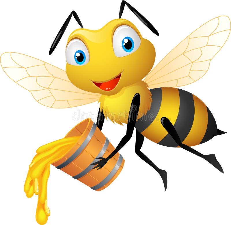 Abeille heureuse avec le seau de miel illustration libre de droits Abeille heureuse avec le seau de miel illustration libre de droits