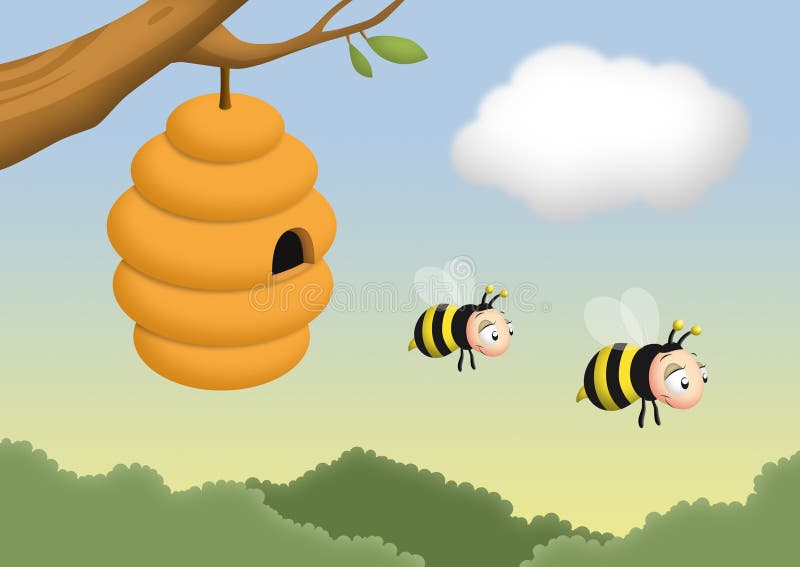 Abelha e colmeia ilustração stock Abelha e colmeia ilustração stock