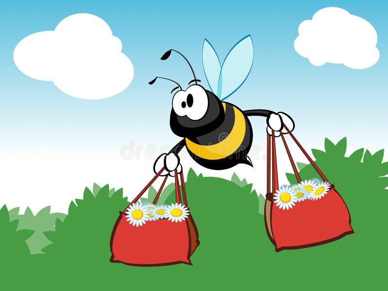 An illustrated view of a large bee flying and carrying two full shopping bags. Concept: busy shopping bee. Available in vector format. An illustrated view of a large bee flying and carrying two full shopping bags. Concept: busy shopping bee. Available in vector format.