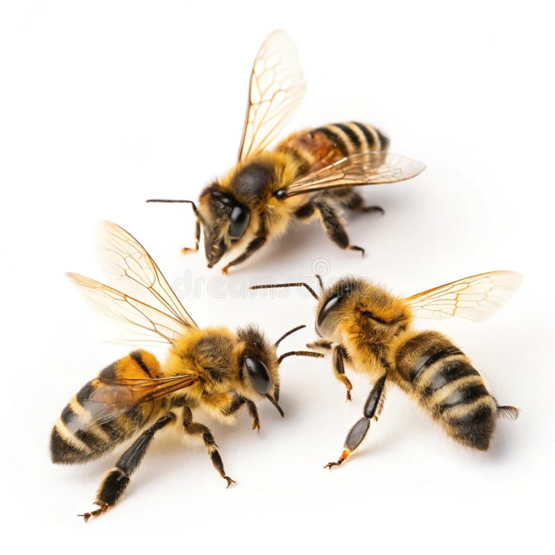 Abelhas minúsculas e fofas isoladas sobre fundo branco ilustração royalty free