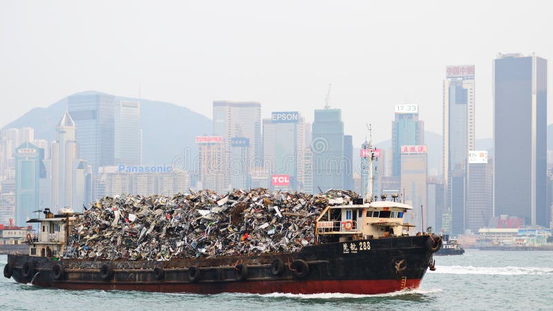 Garbage being hauled on boat in Victoria Harbor October 8, 2012 in Hong Kong, China. The dense population means its existing landfills are expected to be full by 2015. Garbage being hauled on boat in Victoria Harbor October 8, 2012 in Hong Kong, China. The dense population means its existing landfills are expected to be full by 2015.