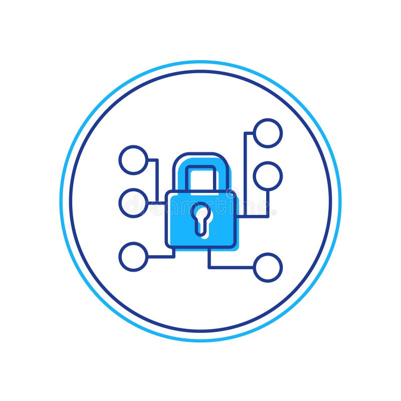 Abgefülltes Symbol für Cybersicherheit im weißen Hintergrund. Schloss auf digitaler Leiterplatte. Sicherheitskonzept lizenzfreie abbildung