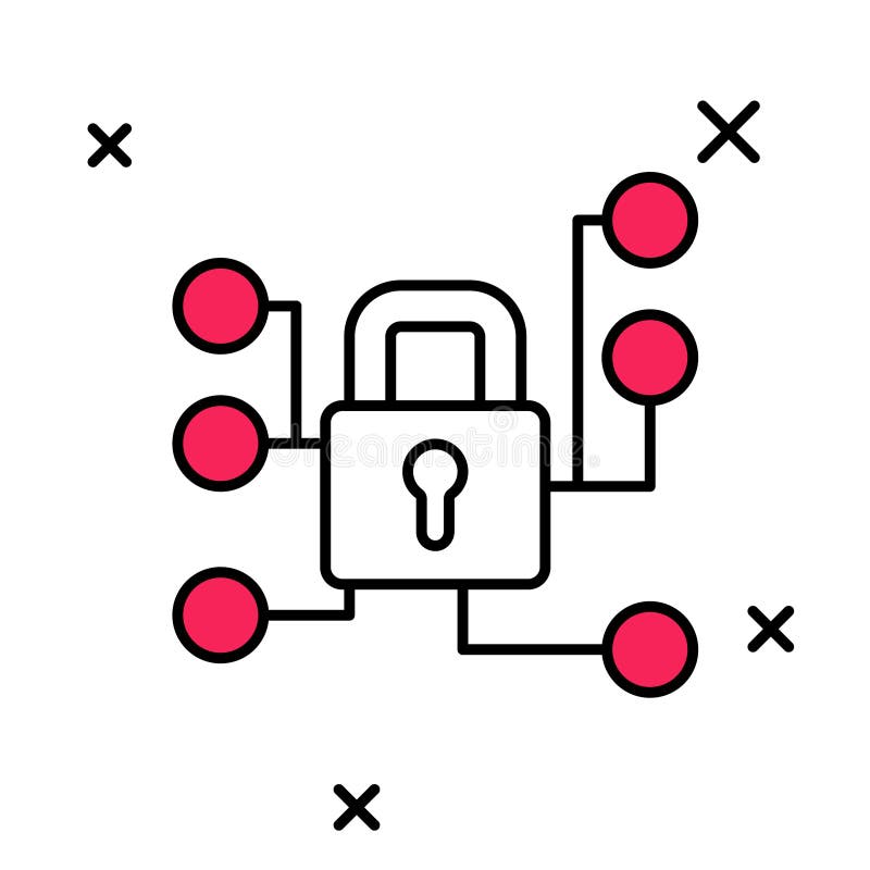 Abgefülltes Symbol für Cybersicherheit im weißen Hintergrund. Schloss auf digitaler Leiterplatte. Sicherheitskonzept lizenzfreie abbildung