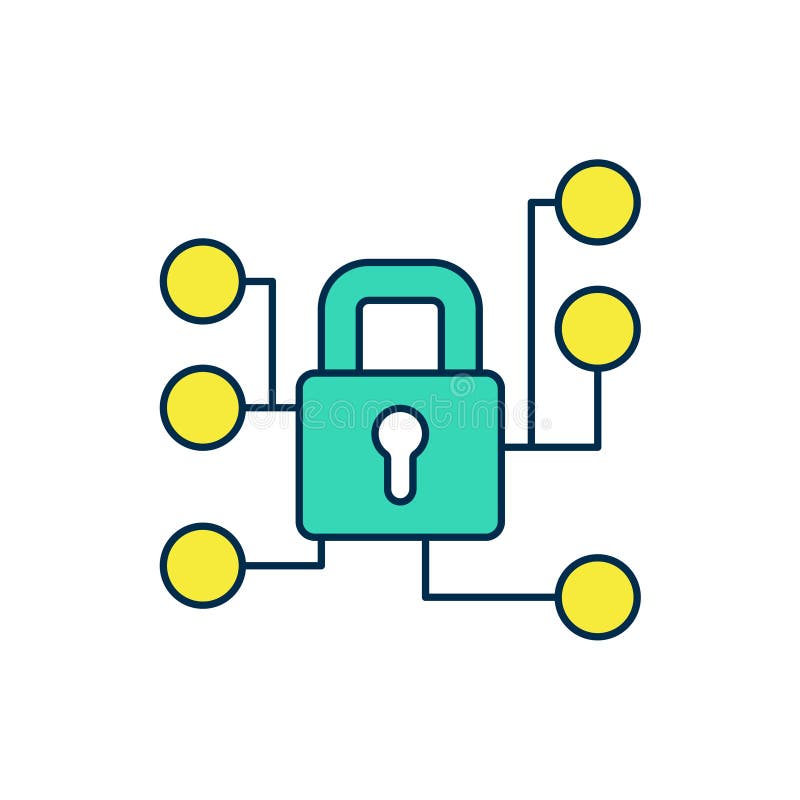 Abgefülltes Symbol für Cybersicherheit im weißen Hintergrund. Schloss auf digitaler Leiterplatte. Sicherheitskonzept vektor abbildung