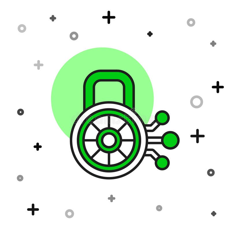 Abgefülltes Symbol für Cybersicherheit im weißen Hintergrund. Schloss auf digitaler Leiterplatte. Sicherheitskonzept stock abbildung