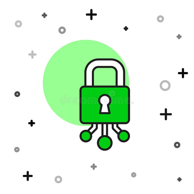 Abgefülltes Symbol für Cybersicherheit im weißen Hintergrund. Schloss auf digitaler Leiterplatte. Sicherheitskonzept stock abbildung