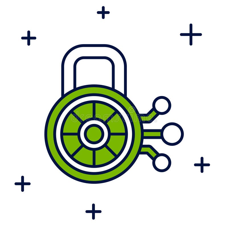Abgefülltes Symbol für Cybersicherheit im weißen Hintergrund. Schloss auf digitaler Leiterplatte. Sicherheitskonzept vektor abbildung