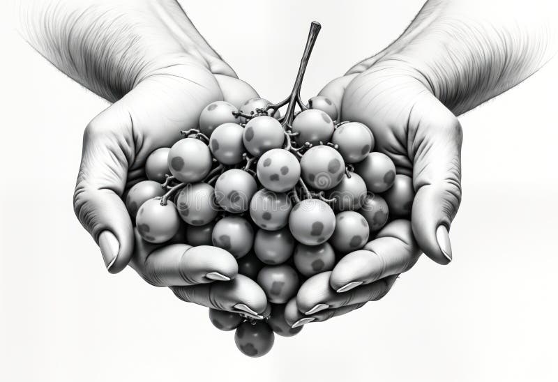 Abgrenzung der Hände, die Trauben halten. Professionelles Grafikdesign. Winemaker sorgsam frisches Obst. vektor abbildung