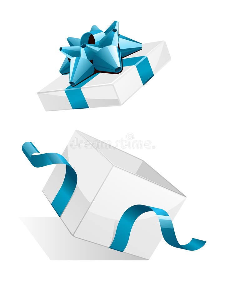Abierto explore el regalo blanco con el arqueamiento azul ilustración del vector
